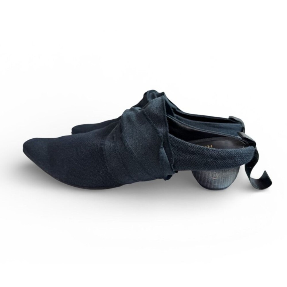 Home Work Atelier Black Canvas Wrap Wood Heeled Mules Handmade Size EU 40